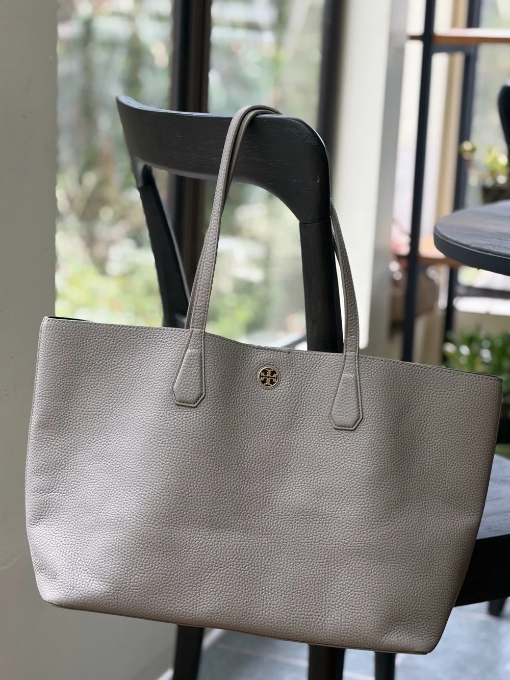 Tory Burch Pebbled Leather Tote with Logo Medallion